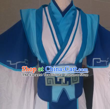 China Traditional Swords of Legends Immortal Zi Yin Garment Costumes Cosplay Swordsman Blue Apparels Ancient Taoist Priest Clothing