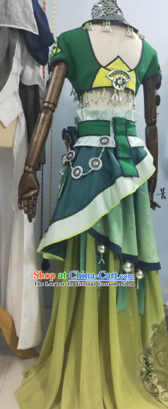 Custom Chinese Ancient Swordswoman Clothing Cosplay Fairy Garment Costumes Traditional words of Legends A Ruan Green Dress Outfits