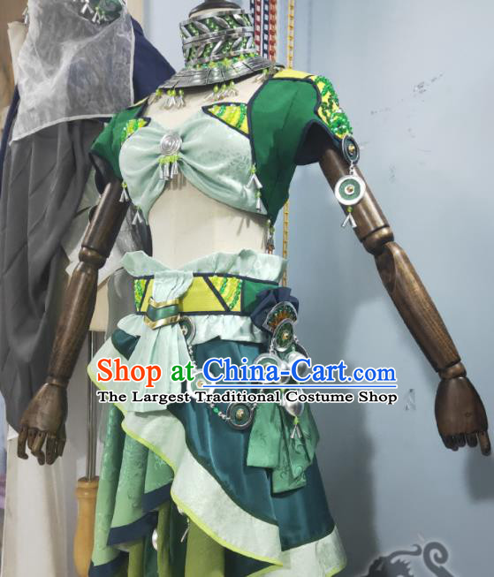 Custom Chinese Ancient Swordswoman Clothing Cosplay Fairy Garment Costumes Traditional words of Legends A Ruan Green Dress Outfits