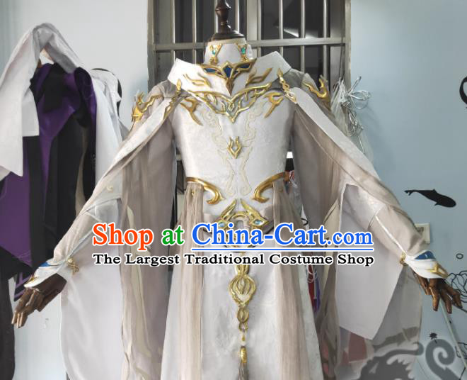 China Cosplay Swordsman Beige Apparels Ancient Young General Clothing Traditional JX Online Chivalrous Hero Garment Costumes