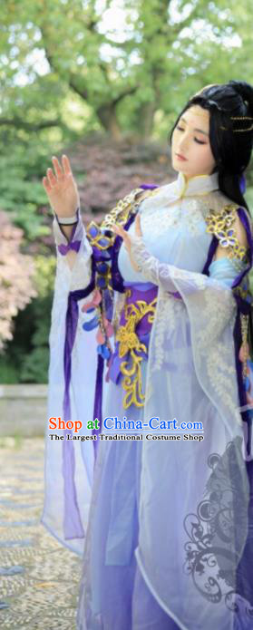 Custom Chinese Cosplay Imperial Consort Garment Costumes Traditional Ni Shui Han Li Shishi Lilac Dress Outfits Ancient Palace Beauty Clothing