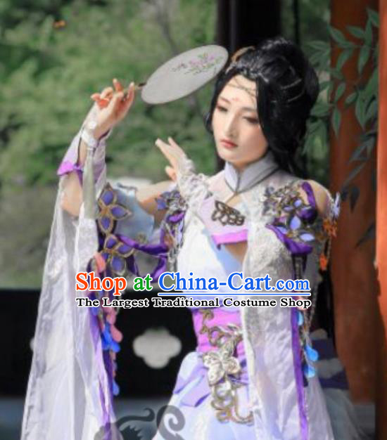 Custom Chinese Cosplay Imperial Consort Garment Costumes Traditional Ni Shui Han Li Shishi Lilac Dress Outfits Ancient Palace Beauty Clothing