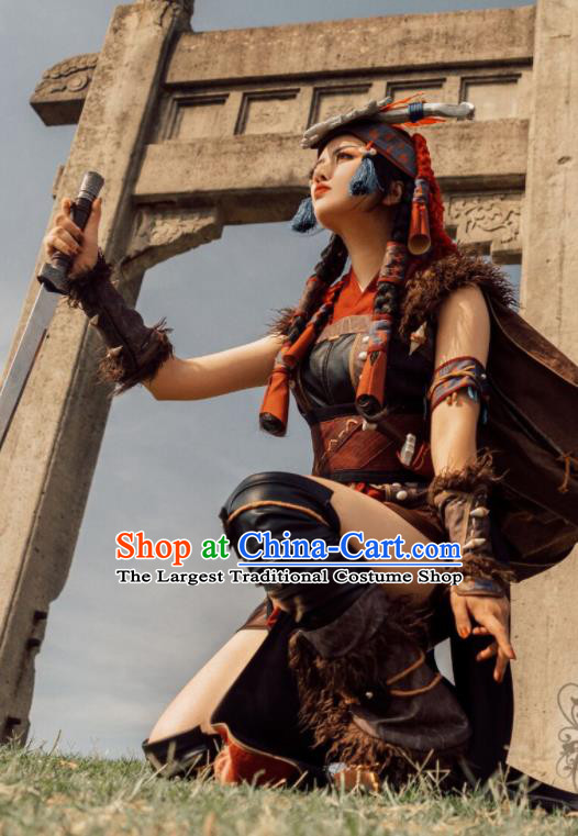 Custom Chinese Ancient Female Knight Clothing Cosplay Goddess Garment Costumes Traditional Swords of Legends Swordswoman Lei Zu Dress Outfits