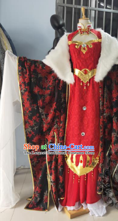 Custom Chinese Traditional Puppet Show Queen Red Dress Outfits Ancient Demon Empress Clothing Cosplay Monarchess Garment Costumes
