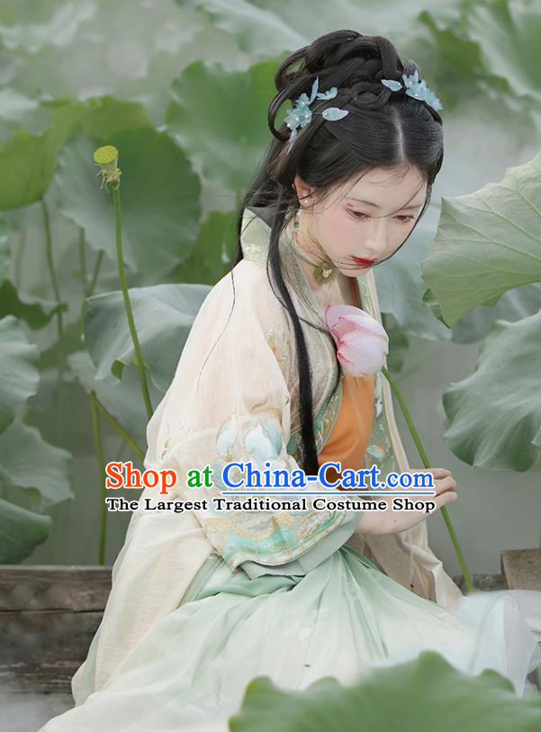 China Traditional Young Lady Hanfu Dress Ancient Woman Garment Costumes Song Dynasty Civilian Female Historical Clothing