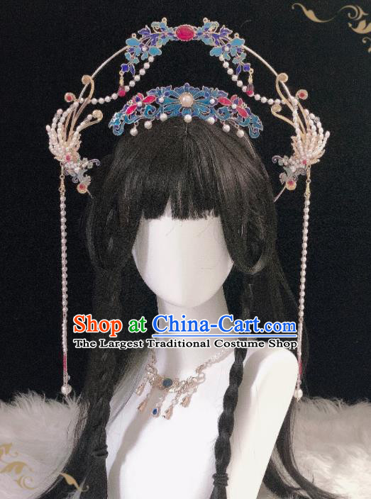 Handmade China Queen Phoenix Chaplet Headdress Cosplay Goddess Royal Crown Halloween Performance Hair Accessories