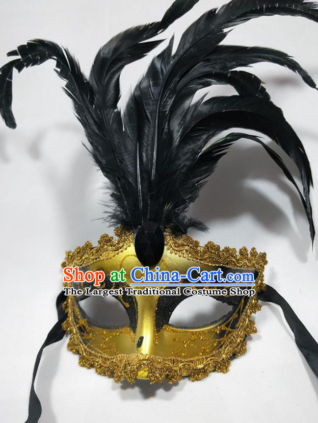 Handmade Masque Show Face Accessories Halloween Feather Headdress Cosplay Angel Golden Mask