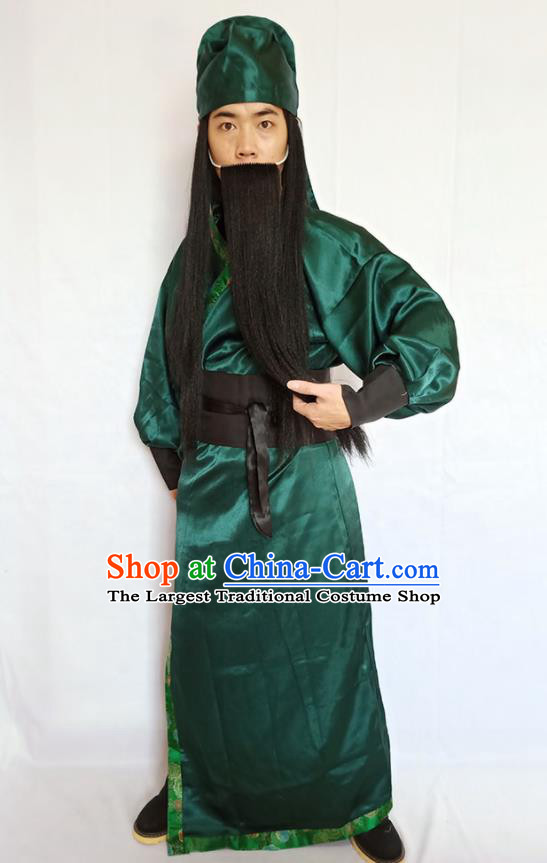 Top China Ancient General Green Robe Apparels Cosplay Swordsman Clothing Romance of the Three Kingdoms Guan Yu Garment Costumes and Headwear