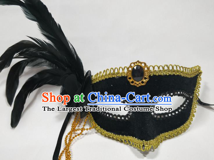 Handmade Halloween Black Feather Headdress Cosplay Performance Mask Masque Face Accessories Stage Show Decorations