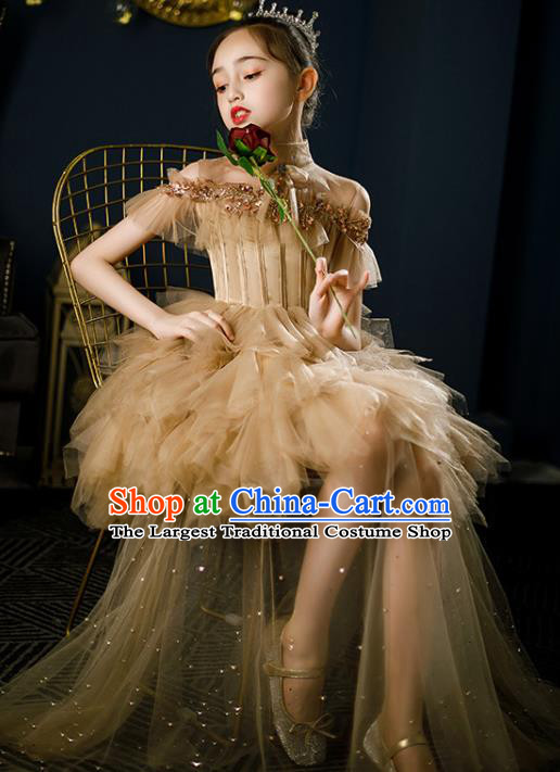 Custom Children Catwalks Clothing Princess Yellow Veil Dress Baby Compere Garment Costumes Girl Stage Show Fashion