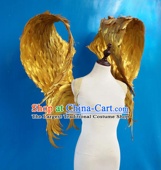 Top Miami Angel Props Opening Dance Golden Feather Wings Brazilian Parade Catwalks Accessories Halloween Cosplay Back Decorations