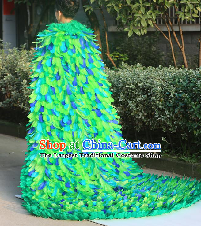 Custom Halloween Stage Show Clothing Cosplay Angel Green Feathers Cloak Catwalks Fashion Performance Mantle