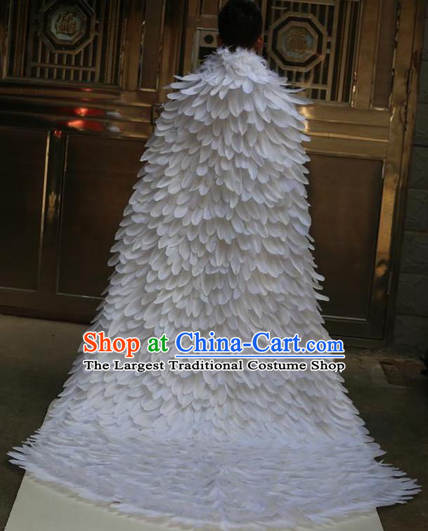 Custom Cosplay Angel White Feathers Cloak Catwalks Fashion Performance Mantle Halloween Stage Show Clothing
