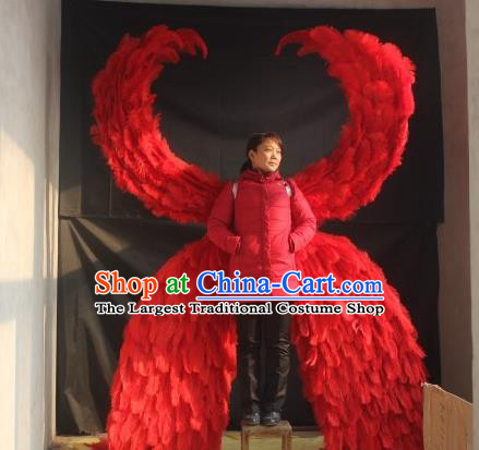 Top Miami Catwalks Angel Props Stage Show Red Feather Wings Opening Dance Back Accessories Brazil Parade Decorations