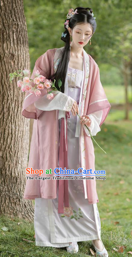 China Traditional Noble Lady Pink Hanfu Dress Uniforms Ancient Young Beauty Garment Costumes Song Dynasty Princess Historical Clothing