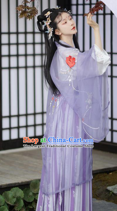 China Ancient Imperial Concubine Garment Costumes Song Dynasty Historical Clothing Traditional Court Beauty Lilac Hanfu Dress Apparels