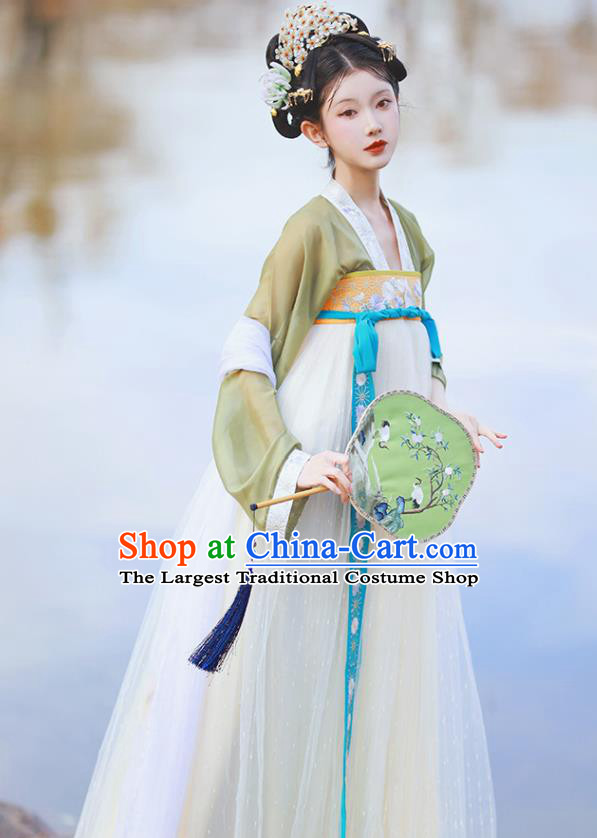 China Tang Dynasty Imperial Concubine Historical Clothing Traditional Court Woman White Hanfu Dress Apparels Ancient Palace Beauty Garment Costumes