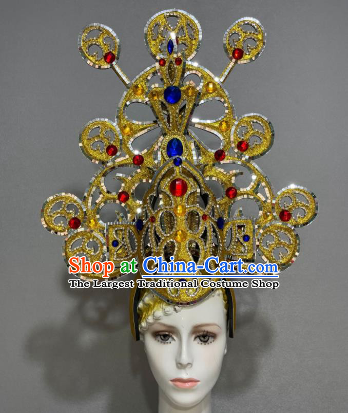 Custom Brazil Parade Giant Hat Samba Dance Hair Accessories Opening Dance Golden Hair Crown Halloween Performance Headdress