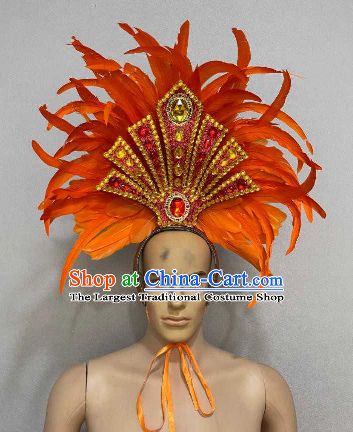 Custom Samba Dance Hair Accessories Opening Dance Deluxe Orange Feather Hair Crown Halloween Performance Headdress Brazil Parade Giant Hat