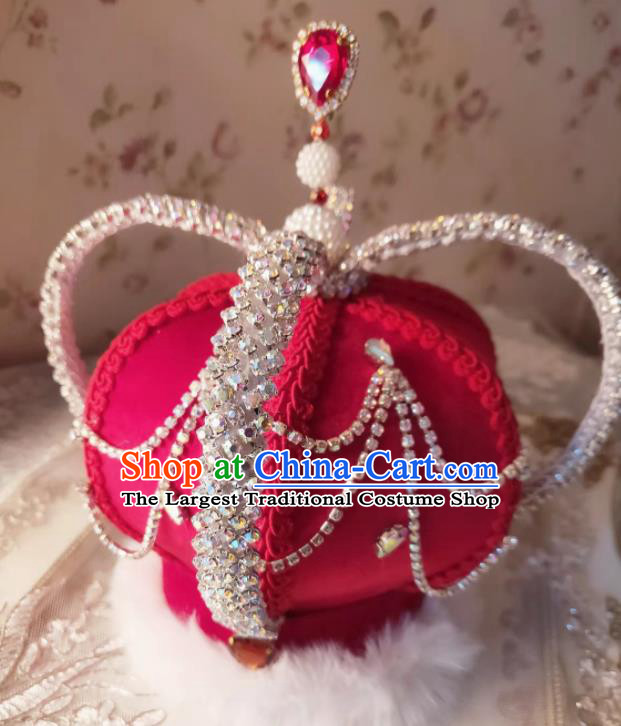 Custom Wedding Bride Hair Accessories European Queen Retro Red Royal Crown Baroque Monarchess Pearls Tiara Headdress