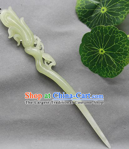 China Handmade Carving Mangnolia Hairpin Traditional Cheongsam Hair Accessories Ancient Princess Hair Stick Classical Jade Headpiece