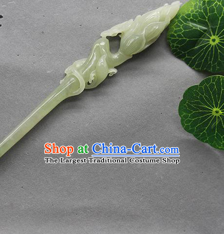 China Ancient Princess Hair Stick Classical Carving Mangnolia Headpiece Handmade Jade Hairpin Traditional Hanfu Hair Accessories