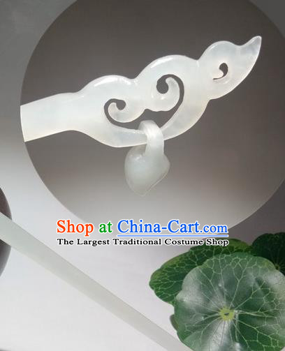China Traditional Cheongsam Hair Accessories Women Hair Stick Classical Hetian Jade Headpiece Handmade Carving Cloud Hairpin