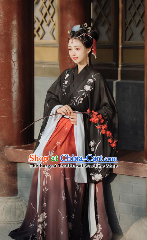 China Ancient Court Princess Historical Clothing Jin Dynasty Empress Garment Costumes Traditional Imperial Consort Black Hanfu Dress Attires