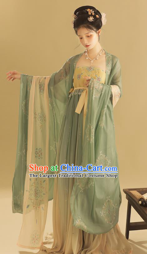 China Traditional Court Beauty Green Hanfu Dress Apparels Ancient Empress Clothing Tang Dynasty Imperial Consort Garment Costumes