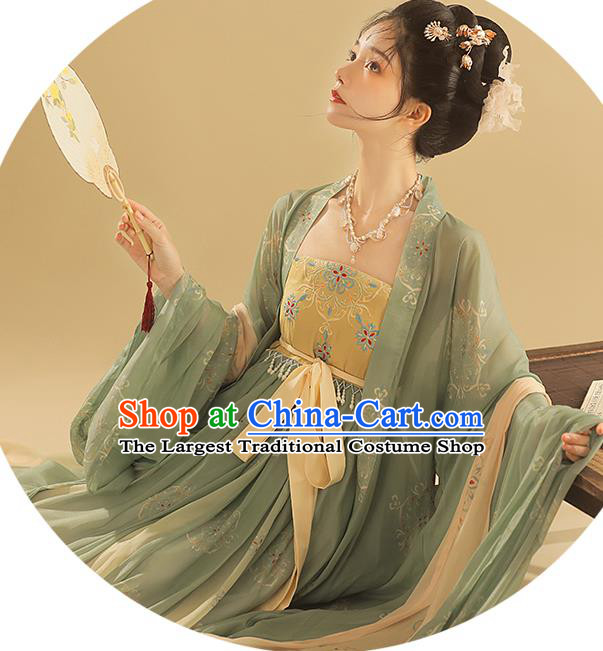 China Traditional Court Beauty Green Hanfu Dress Apparels Ancient Empress Clothing Tang Dynasty Imperial Consort Garment Costumes