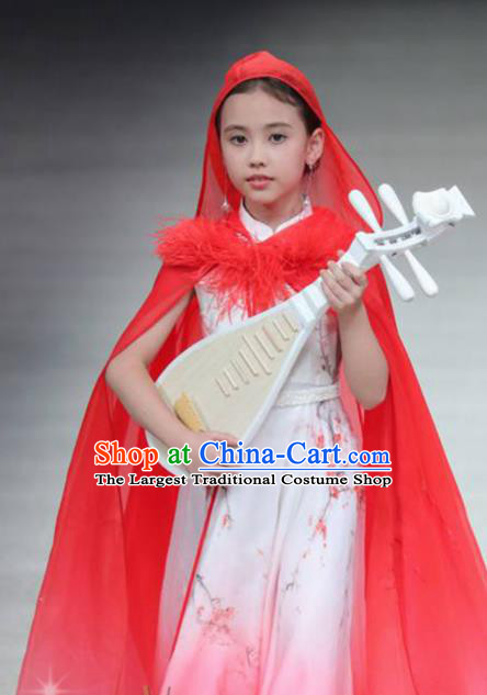 Chinese Children Modern Cheongsam Stage Performance Fashion Girl Catwalk Show Clothing Zither Recital Garment Costume