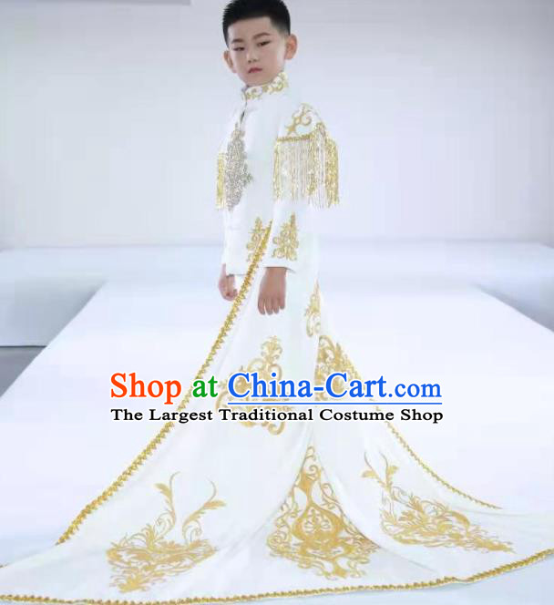 Top Boys Stage Show White Suits Baby Compere Garment Costumes Children Catwalks Western Clothing Catwalks Fashion