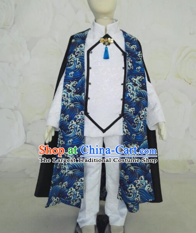 Top Catwalks Fashion Boys Stage Show White Suits Baby Compere Garment Costumes Children Performance Western Clothing with Cape