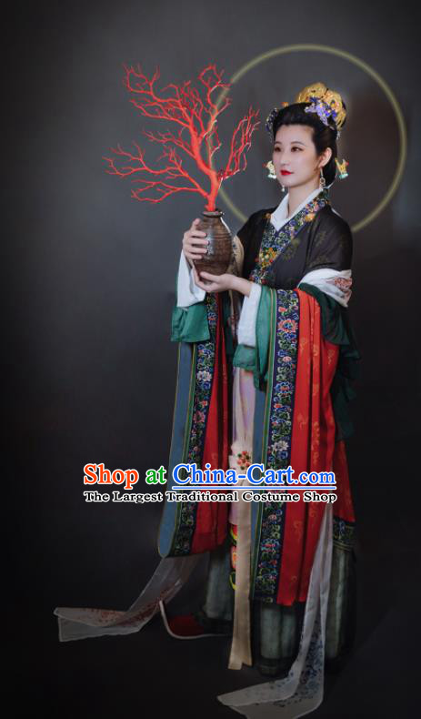 China Traditional Dunhuang Murals Historical Clothing Ancient Goddess Queen Hanfu Dress Apparels Song Dynasty Empress Garment Costumes
