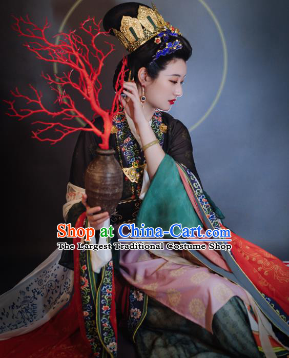 China Traditional Dunhuang Murals Historical Clothing Ancient Goddess Queen Hanfu Dress Apparels Song Dynasty Empress Garment Costumes