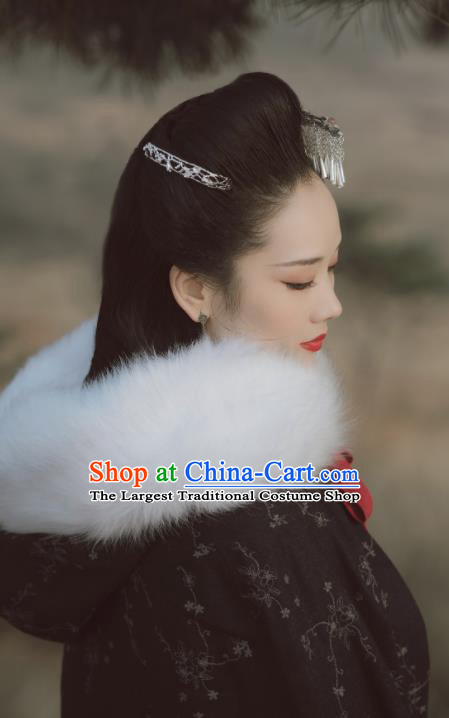 China Ancient Imperial Consort Black Cloak Clothing Han Dynasty Palace Beauty Garment Costume Traditional Hanfu Embroidered Mantle for Women