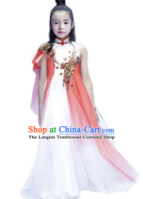 Chinese Children Compere Full Dress Stage Show Fashion Girl Catwalk Clothing Zither Performance Garment Costume