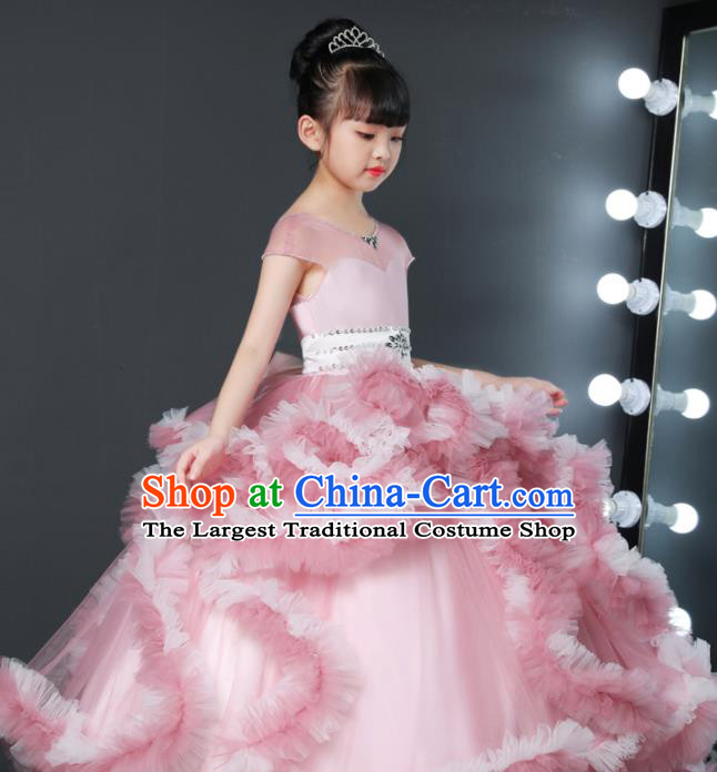 Custom Stage Show Pink Full Dress Children Princess Fashion Modern Dance Clothing Girl Catwalks Garment Costume