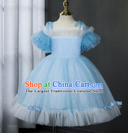 Custom Children Catwalks Garment Costume Christmas Performance Blue Full Dress Girl Princess Fashion Modern Dance Clothing