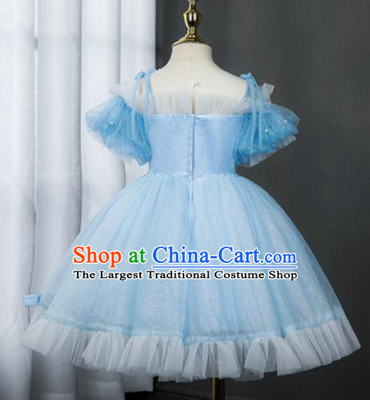 Custom Children Catwalks Garment Costume Christmas Performance Blue Full Dress Girl Princess Fashion Modern Dance Clothing