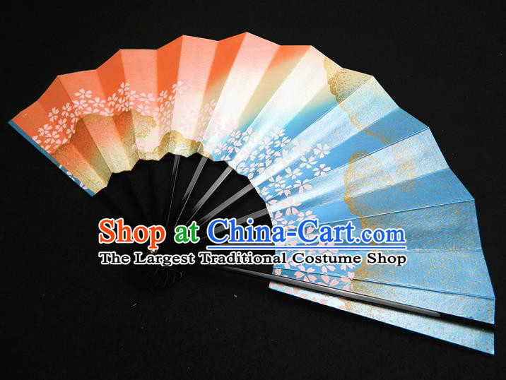 Japan Classical Folding Fan Traditional Sakura Pattern Fan Handmade Ebony Craft Fans Geisha Performance Accordion