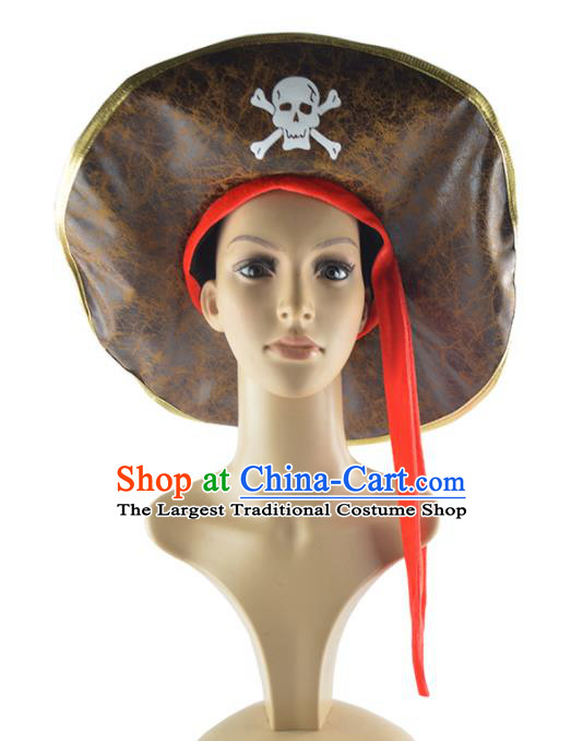 Professional Cosplay Pirates Brown Hat Party Performance Headdress Halloween Fancy Ball Headwear Stage Show Hair Accessories