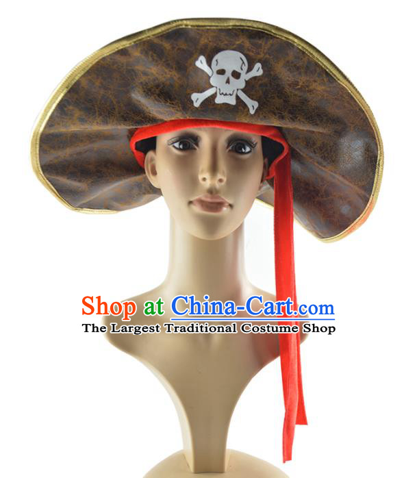 Professional Cosplay Pirates Brown Hat Party Performance Headdress Halloween Fancy Ball Headwear Stage Show Hair Accessories
