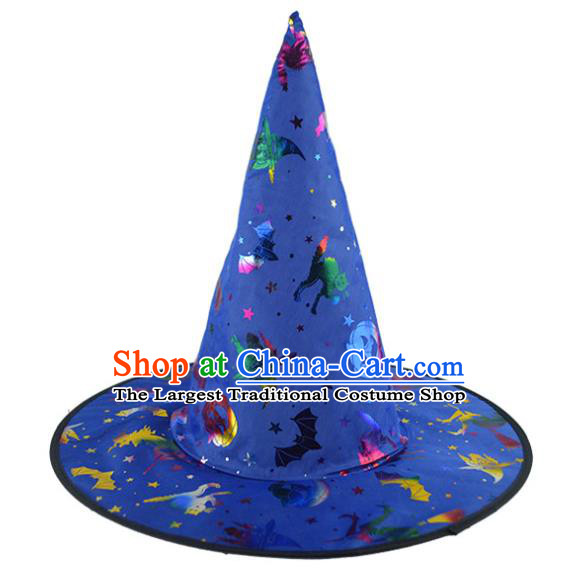 Handmade Fancy Party Blue Hat Cosplay Witch Headwear Stage Performance Peaked Cap Halloween Magic Headdress