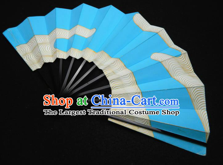 Japan Handmade Craft Fans Kimono Blue Accordion Geisha Dance Folding Fan Traditional Stage Performance Fan