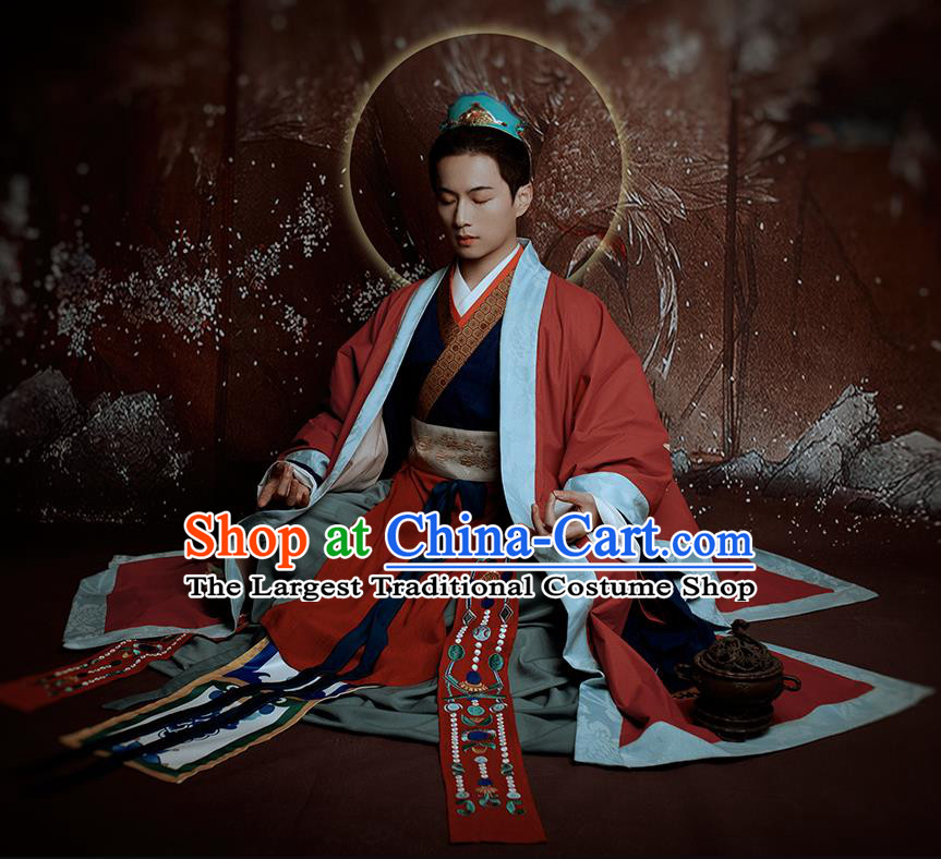 China Tang Dynasty Taoist Priest Hanfu Clothing Traditional Dunhuang Murals Immortal Historical Costumes Ancient Royal Prince Clothing