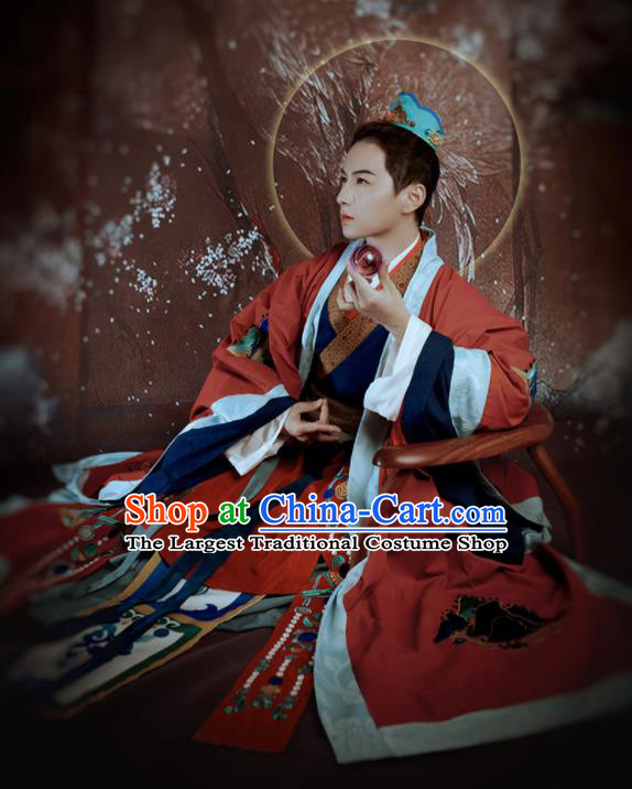 China Tang Dynasty Taoist Priest Hanfu Clothing Traditional Dunhuang Murals Immortal Historical Costumes Ancient Royal Prince Clothing