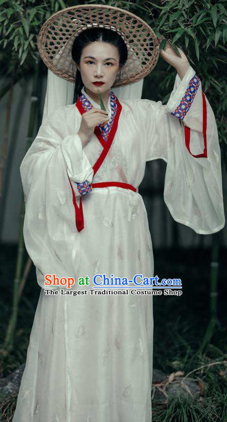 China Song Dynasty Young Beauty White Hanfu Dress Traditional Court Woman Historical Costumes Ancient Aristocratic Lady Garment Clothing
