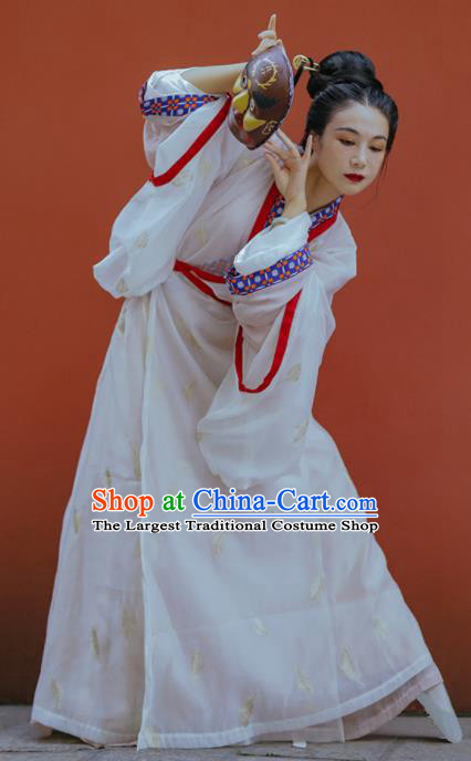 China Song Dynasty Young Beauty White Hanfu Dress Traditional Court Woman Historical Costumes Ancient Aristocratic Lady Garment Clothing