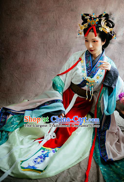 China Ancient Imperial Consort Garment Clothing Song Dynasty Court Beauty Hanfu Dress Traditional Dunhuang Murals Historical Costumes Complete Set